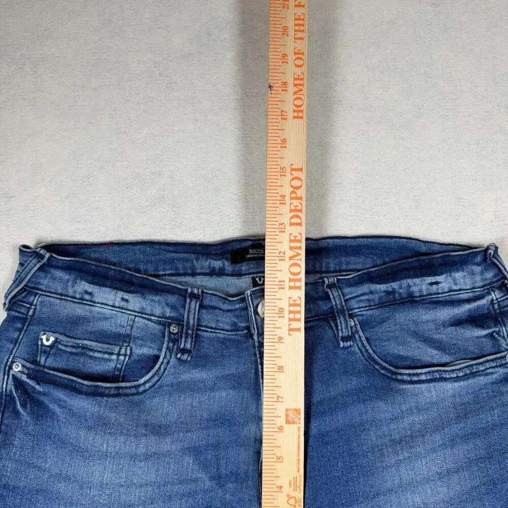 True Religion Jeans Mens 34 (Fits 34x33) Blue Rocco Skinny Moto Biker Denim